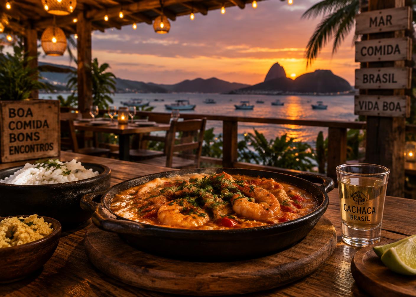 Gastronomia caiçara ao pôr do sol